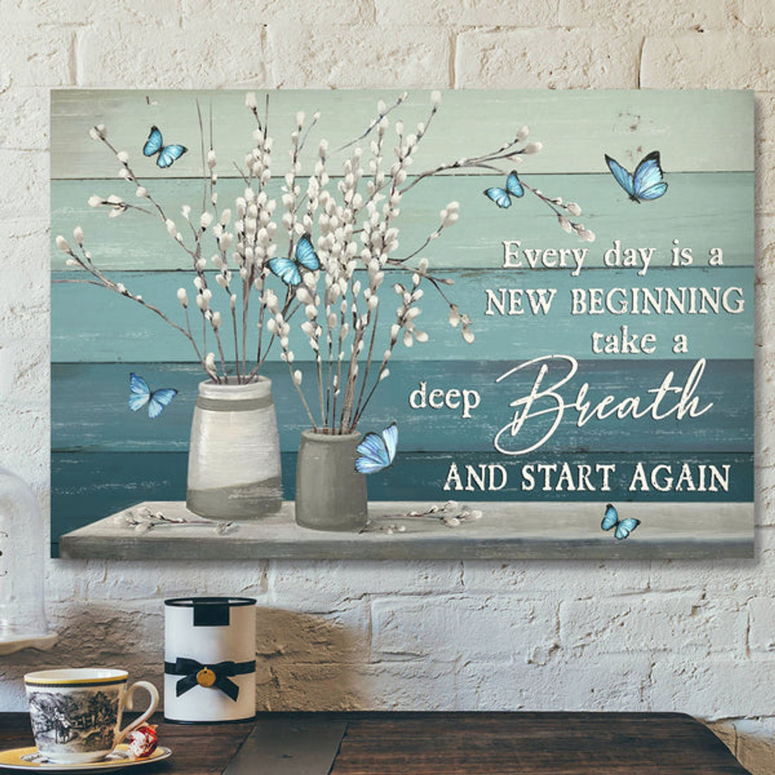 Jesus God Horizontal Canvas Prints - God Wall Art - Every Day Is A New Beginning - Blue Butterfly 