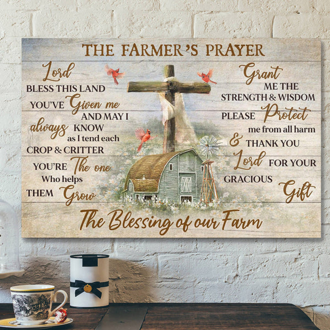 Peaceful Farm And Cardinal - The Farmer's Prayer - Bible Verse Canvas - Scripture Canvas Wall Art 