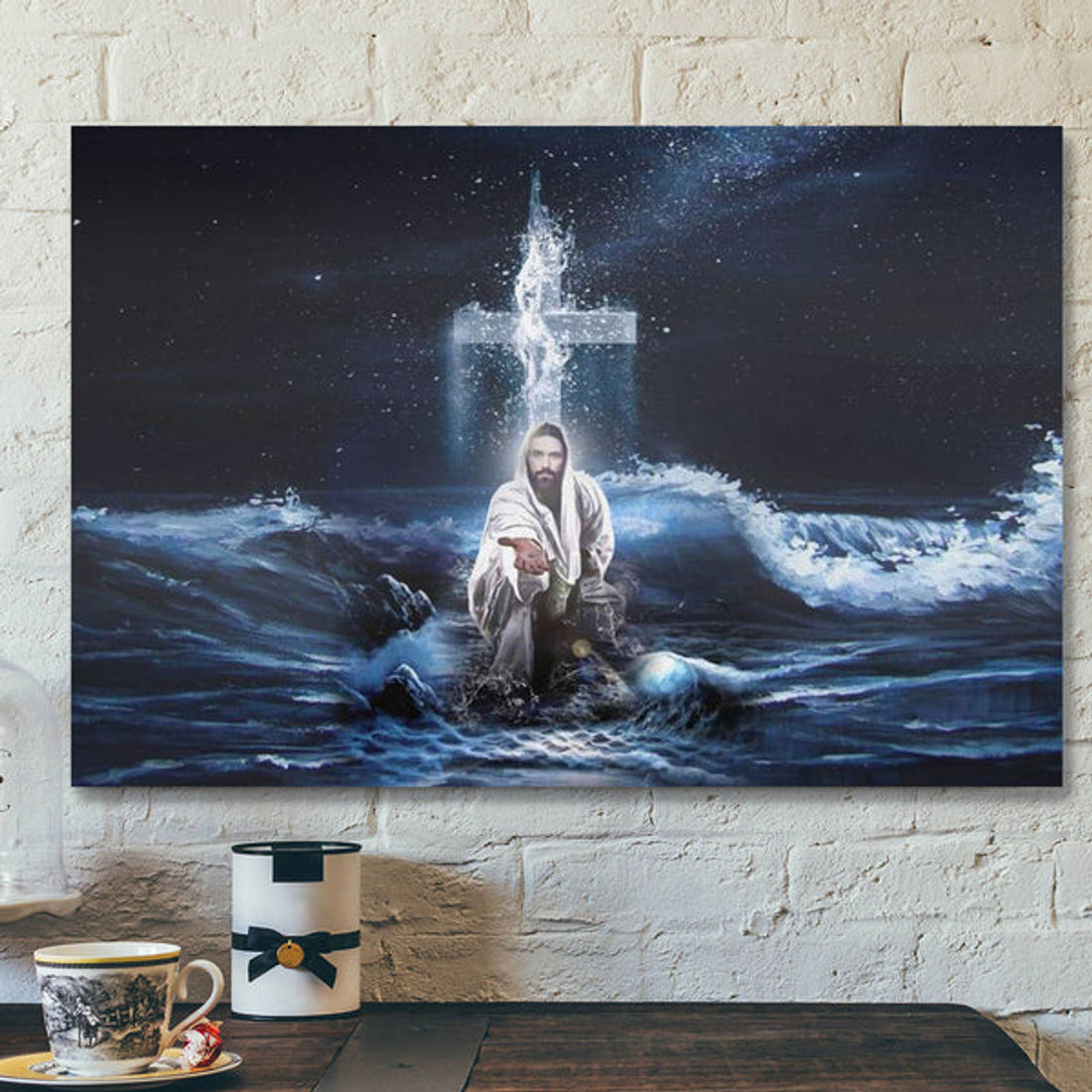 God Canvas Prints - Jesus Canvas Art - Jesus Outstretched Hands Saves Canvas Wall Art - Horizontal Christian Wall Art 
