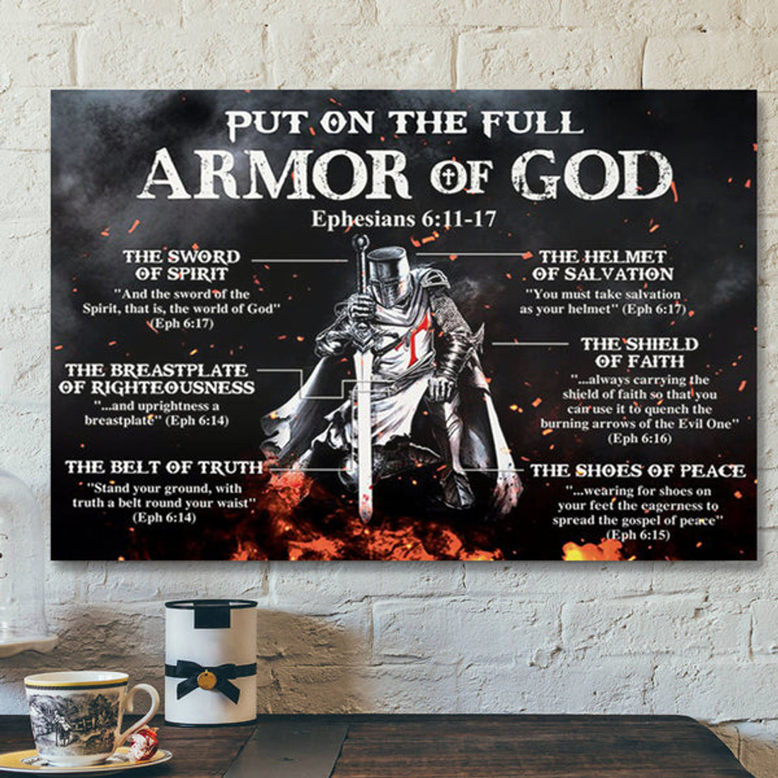 Put On The Full Armor Of God (Ephesians) Canvas Wall Art - Christian Canvas Prints - Faith Canvas - Bible Verse Canvas 