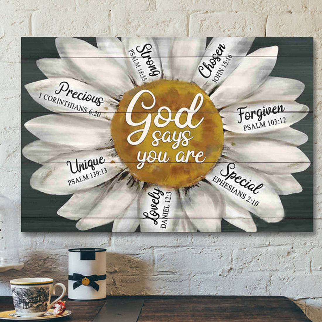 Bible Verse Wall Art Canvas - Daisy - God Says You Are Canvas 