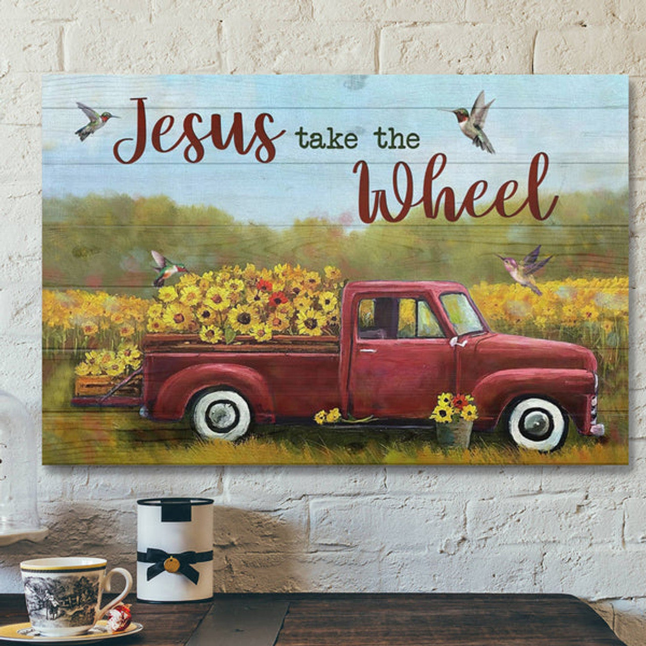 Bible Verse Canvas - Jesus Take The Wheel Flower Truck Canvas - Scripture Canvas Wall Art