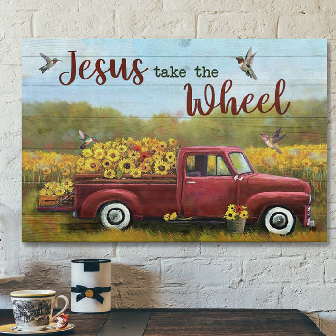 Bible Verse Canvas - Jesus Take The Wheel Flower Truck Canvas - Scripture Canvas Wall Art
