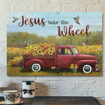 Bible Verse Canvas - Jesus Take The Wheel Flower Truck Canvas - Scripture Canvas Wall Art