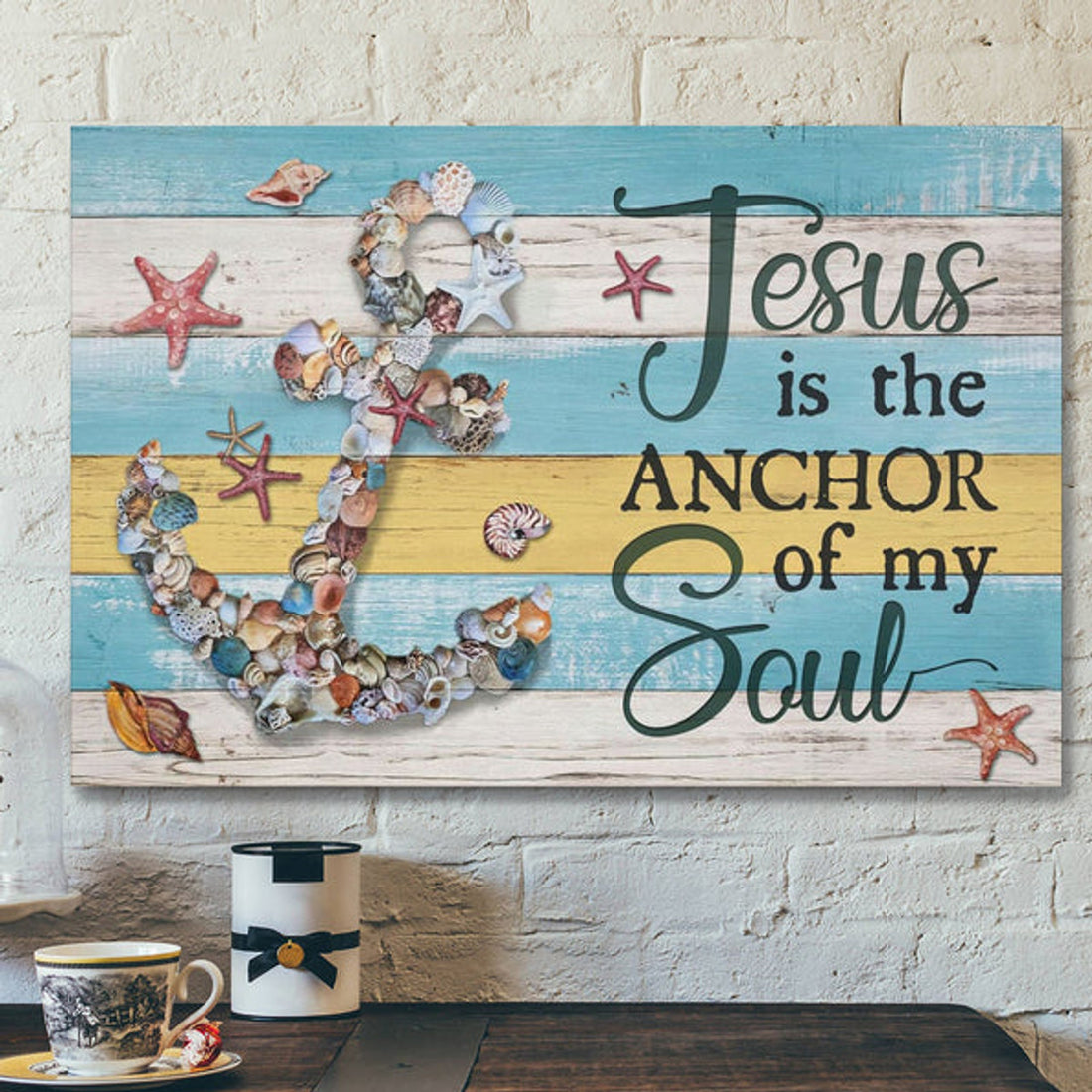 Bible Verse Canvas - Jesus Is The Anchor Of My Soul Seashell Anchor Canvas - Scripture Canvas Wall Art