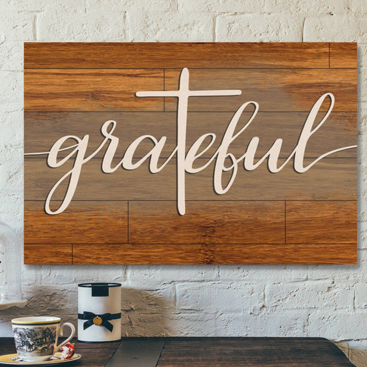 Bible Verse Canvas - Grateful Cross Canvas Print - Scripture Canvas Wall Art