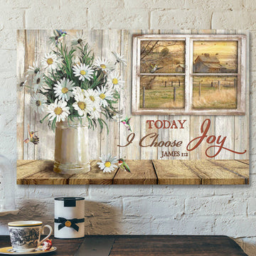 Bible Verse Canvas Prints - Daisy Vase Wall Art - Today I Choose Joy Canvas