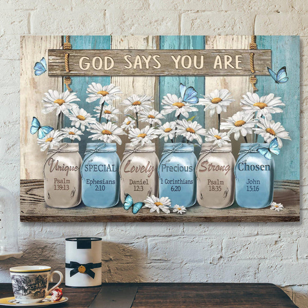 Daisy Flower - Wooden Background Canvas Wall Art - Bible Verse Canvas - Scripture Canvas Wall Art
