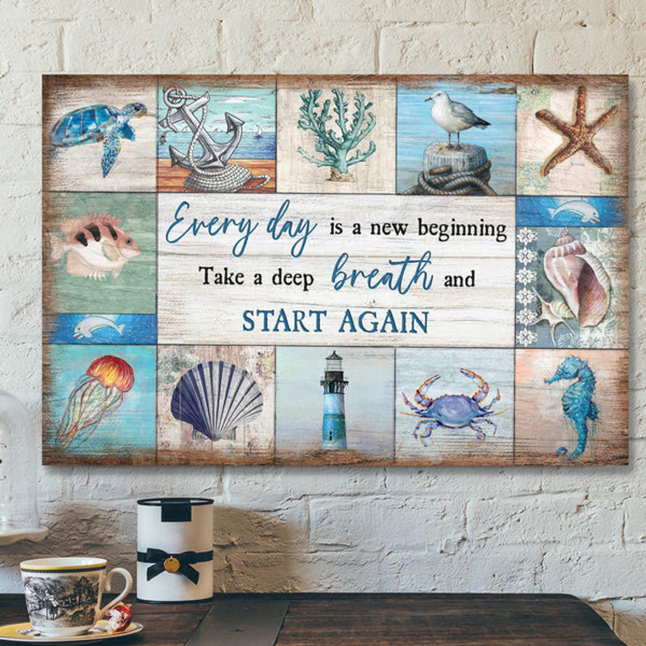 The Sea - Everyday Is A New Beginning Canvas Wall Art - Bible Verse Canvas - Scripture Canvas Wall Art