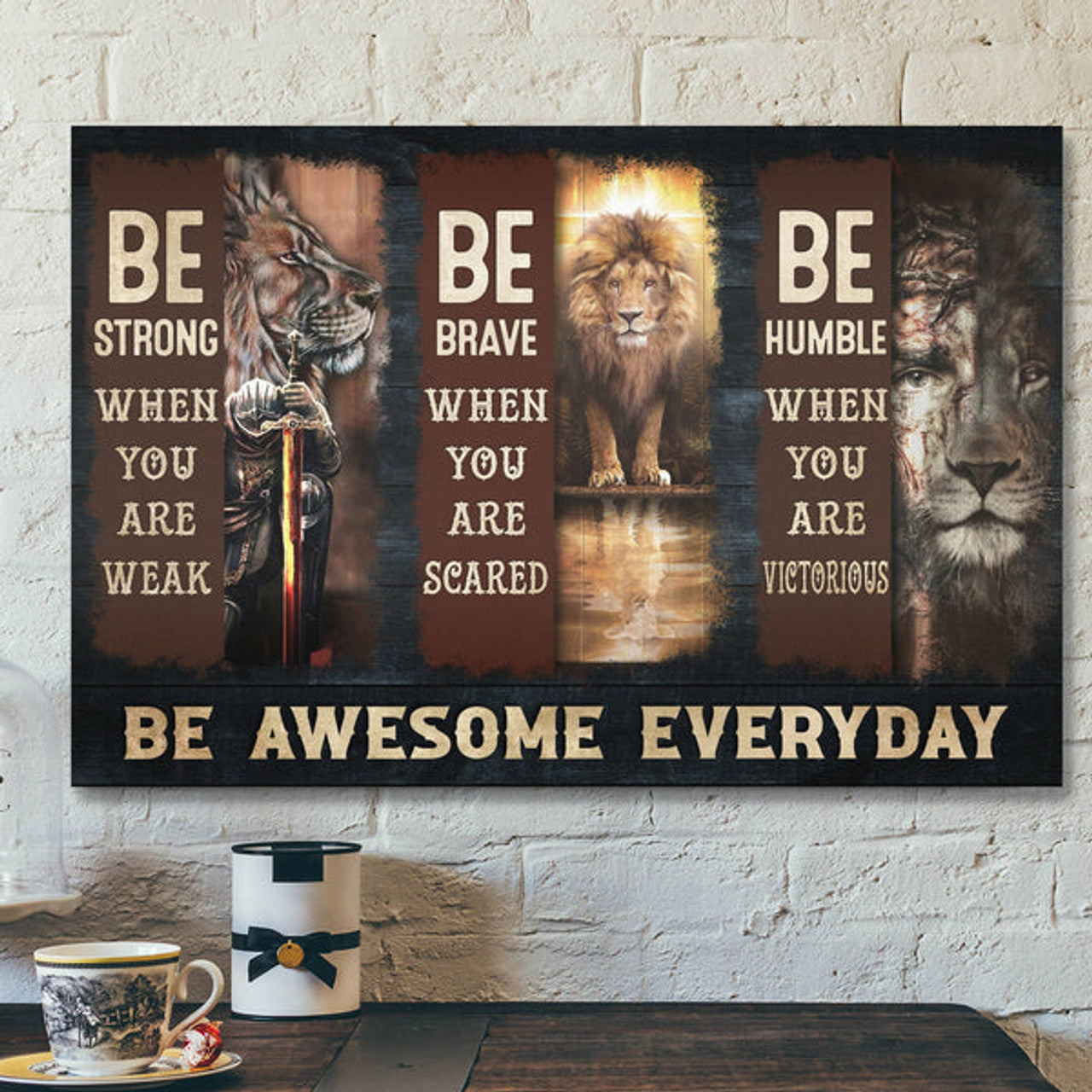 Bible Verse Canvas - Awesome Lion And Warrior - Be Awesome Everyday Canvas Wall Art