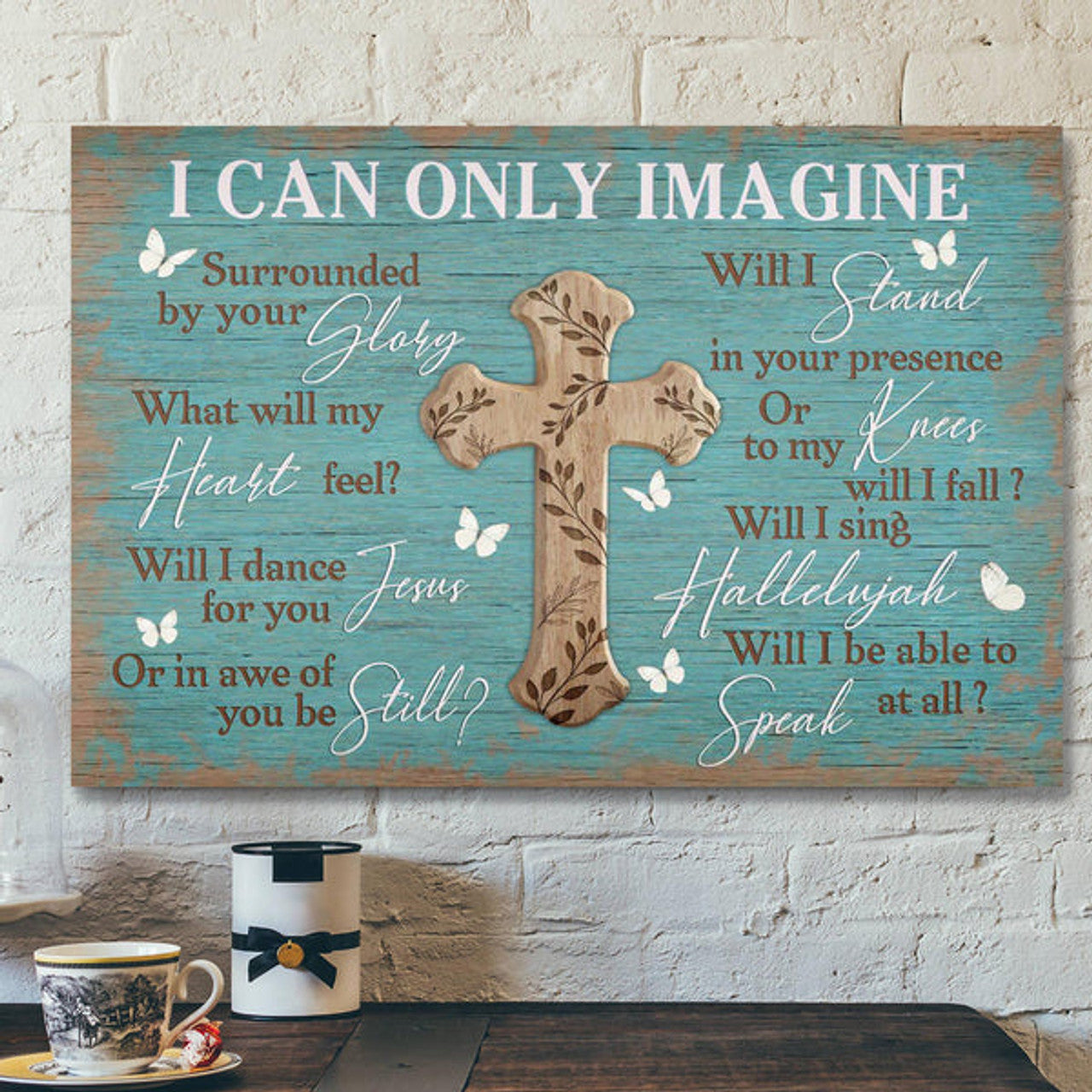The Cross On Blue Background - I Can Only Imagine Canvas Wall Art - Bible Verse Canvas - Scripture Canvas Wall Art