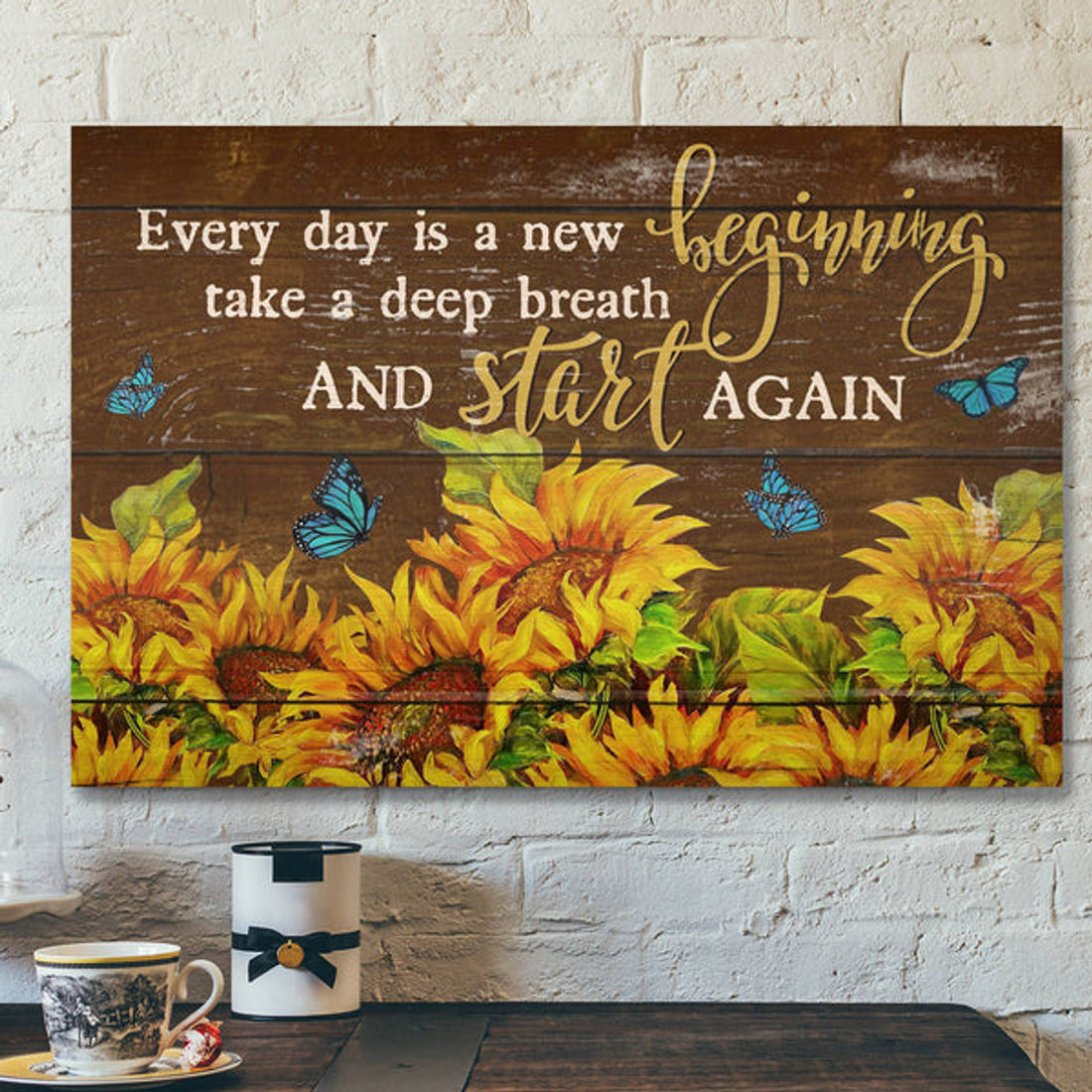 Bible Verse Canvas - Butterfly And Sunflower - Every Day Is A New Beginning Canvas Wall Art