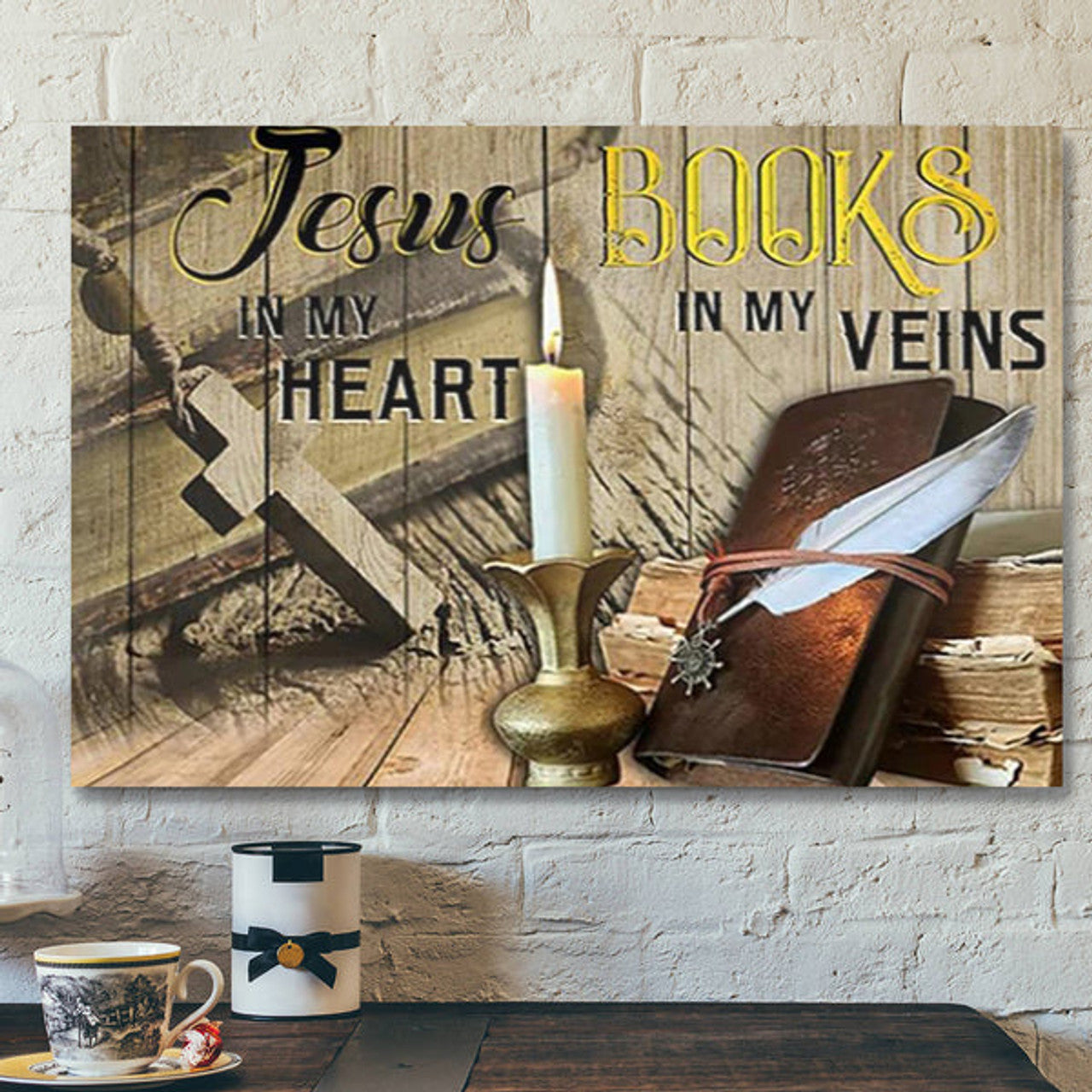 Bible Verse Canvas - Jesus In My Heart Books In My Vein Prayer - Scripture Canvas Wall Art