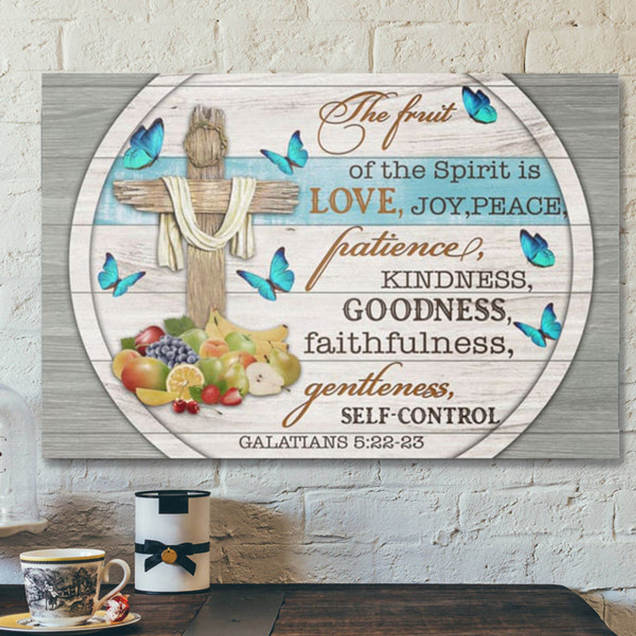 Bible Verse Canvas - The Fruit Of The Spirit Butterfly Cross Canvas - Scripture Canvas Wall Art