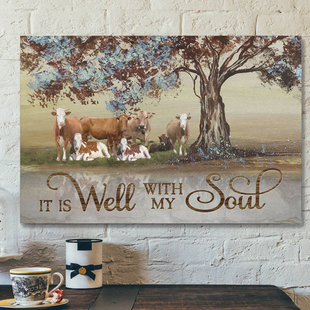 Bible Verse Canvas - It Is Well With My Soul Farmhouse Style Wall Art Canvas - Scripture Canvas Wall Art