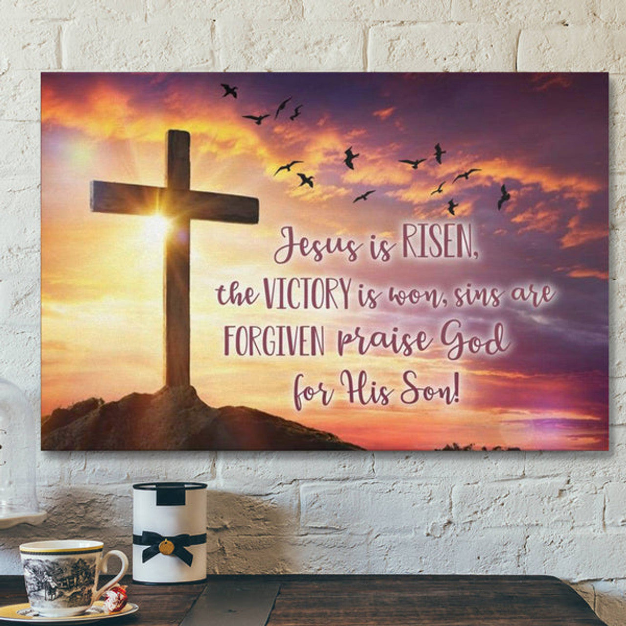 Jesus Is Risen The Victory Is Won Canvas Wall Art - Bible Verse Canvas - Scripture Canvas Wall Art