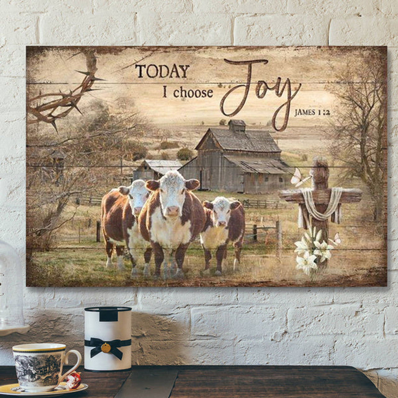 Cow On The Farm - Today I Choose Joy Canvas Wall Art - Bible Verse Canvas - Scripture Canvas Wall Art