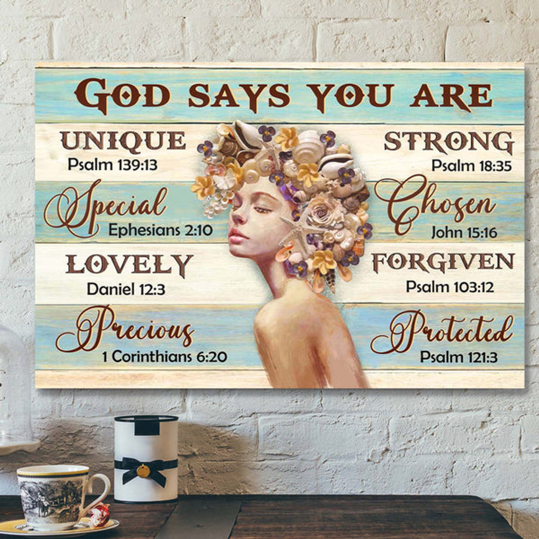 Beautiful Girl With Seashell Hair - God Says You Are Canvas Wall Art - Bible Verse Canvas - Scripture Canvas Wall Art