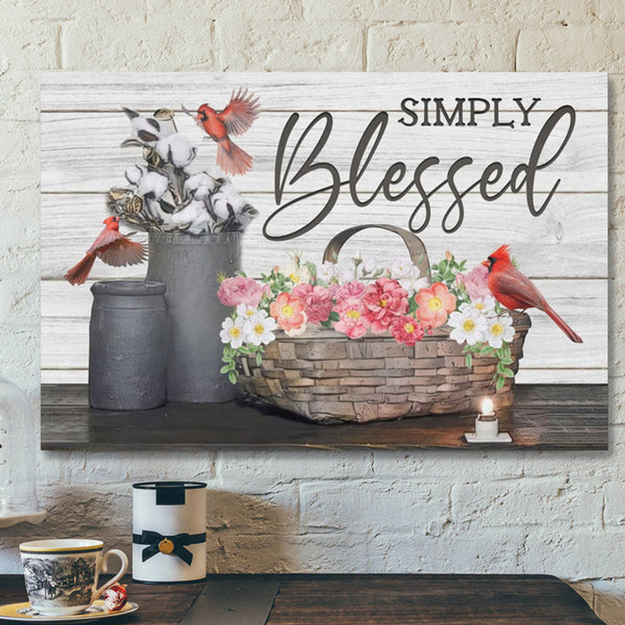 Bible Verse Canvas - Simply Blessed Hummingbird Flowers Wall Art Canvas - Scripture Canvas Wall Art