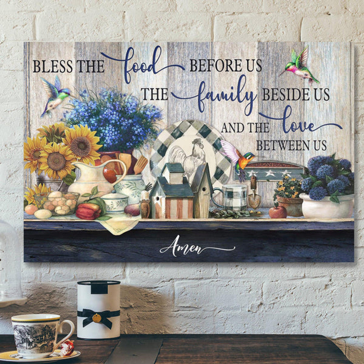 Bless The Food Before Us And The Love Between Us Canvas Wall Art - Bible Verse Canvas - Scripture Canvas Wall Art