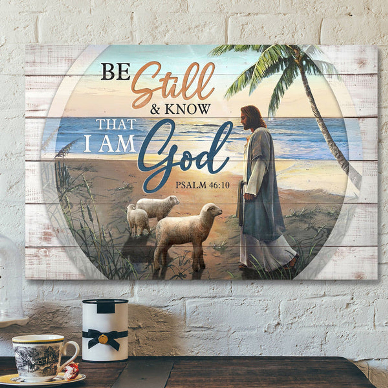 Bible Verse Canvas - Jesus And Lambs On The Peaceful Beach Canvas Wall Art - Scripture Canvas Wall Art