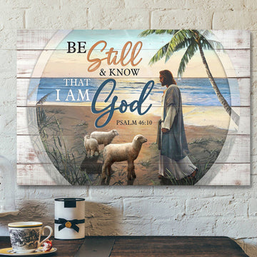 Bible Verse Canvas - Jesus And Lambs On The Peaceful Beach Canvas Wall Art - Scripture Canvas Wall Art