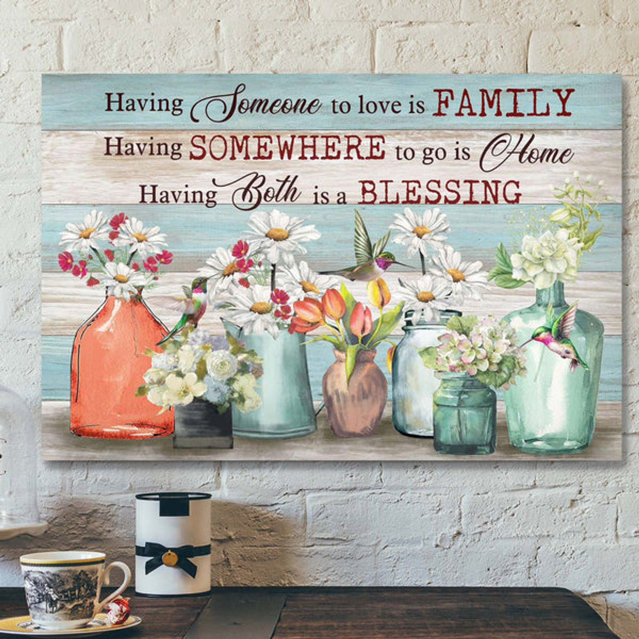 Beautiful Flowers And Hummingbird - Having Both Family And Home Is A Blessing - Bible Verse Canvas