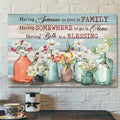 Beautiful Flowers And Hummingbird - Having Both Family And Home Is A Blessing - Bible Verse Canvas