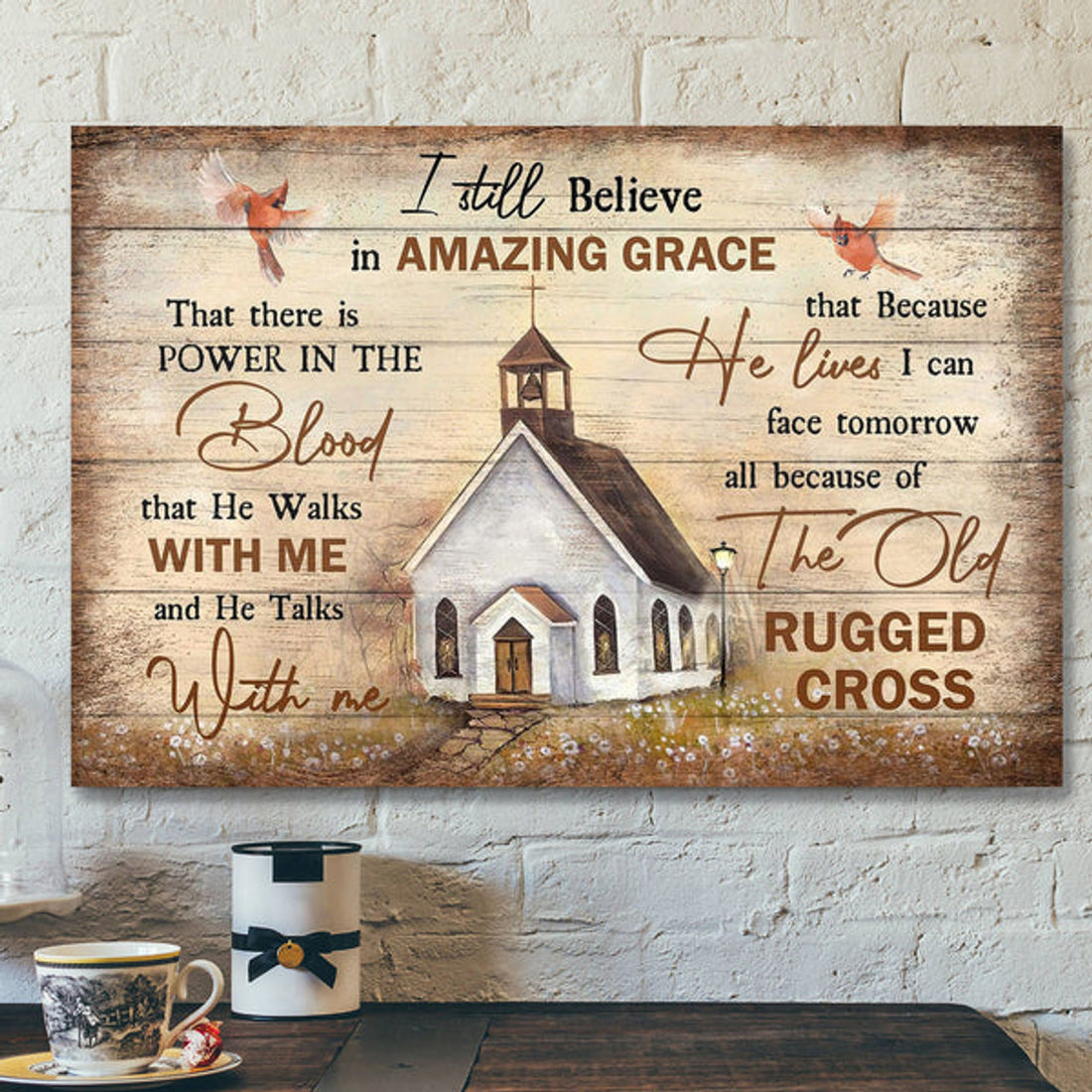 Cardinal And The Church - Because He Lives I Can Face Tomorrow - Bible Verse Canvas - Scripture Canvas Wall Art