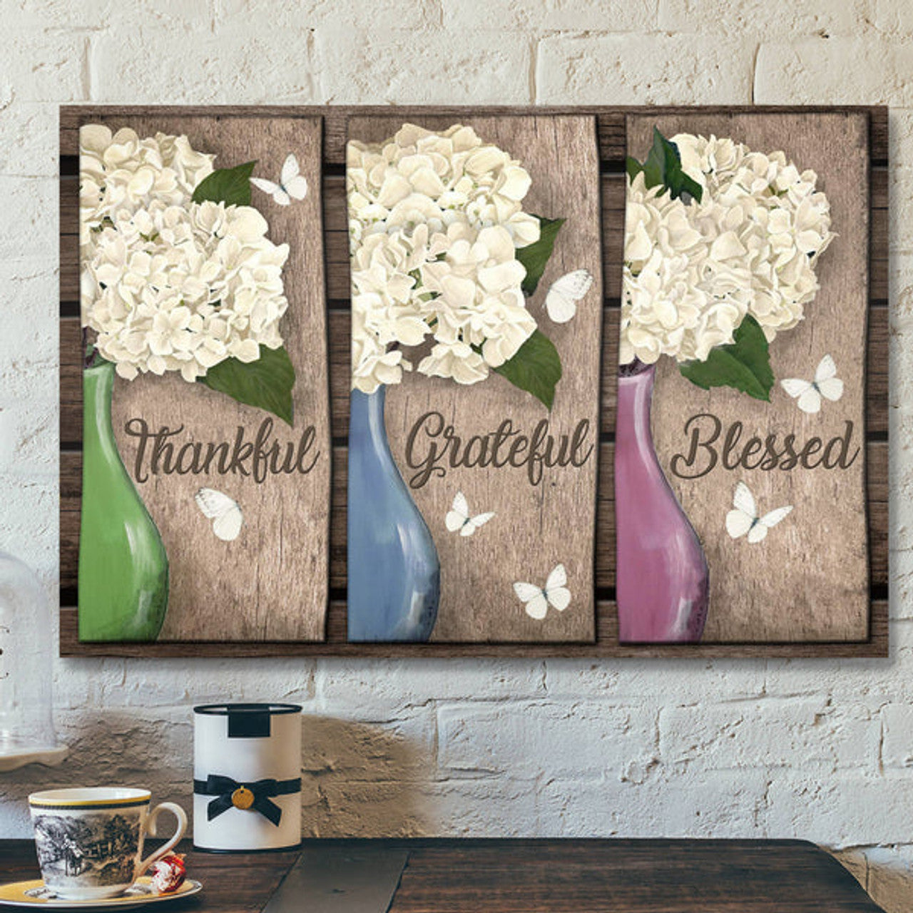 Hydrangea - Thankful Grateful Blessed Canvas Wall Art - Bible Verse Canvas