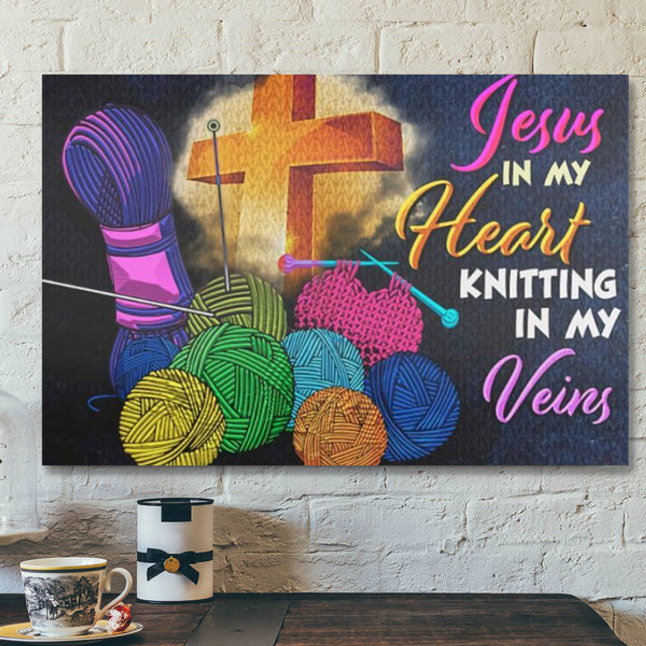 Bible Verse Canvas - Jesus In My Heart Knitting In My Veins Canvas - Scripture Canvas Wall Art