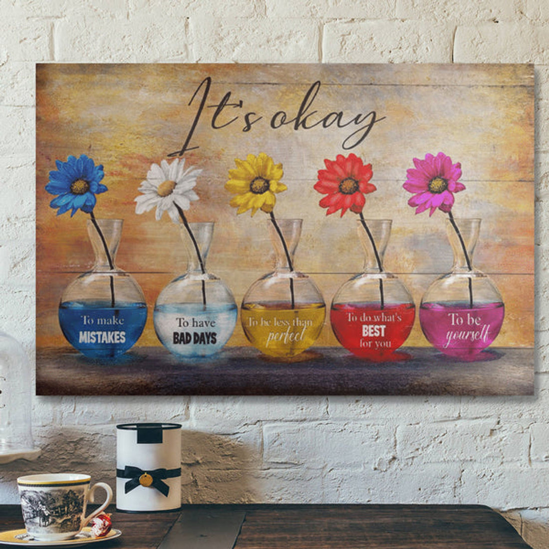 Bible Verse Wall Art Canvas - Colorful Daisy - Its Okay To Be Yourself Canvas