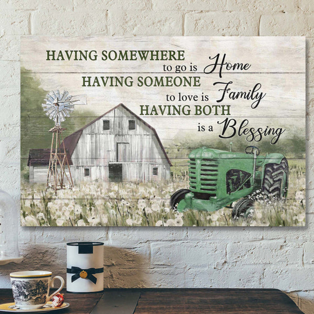 Green Tractor - Having Somewhere To Go Is Home Canvas Wall Art - Bible Verse Canvas - Scripture Canvas Wall Art
