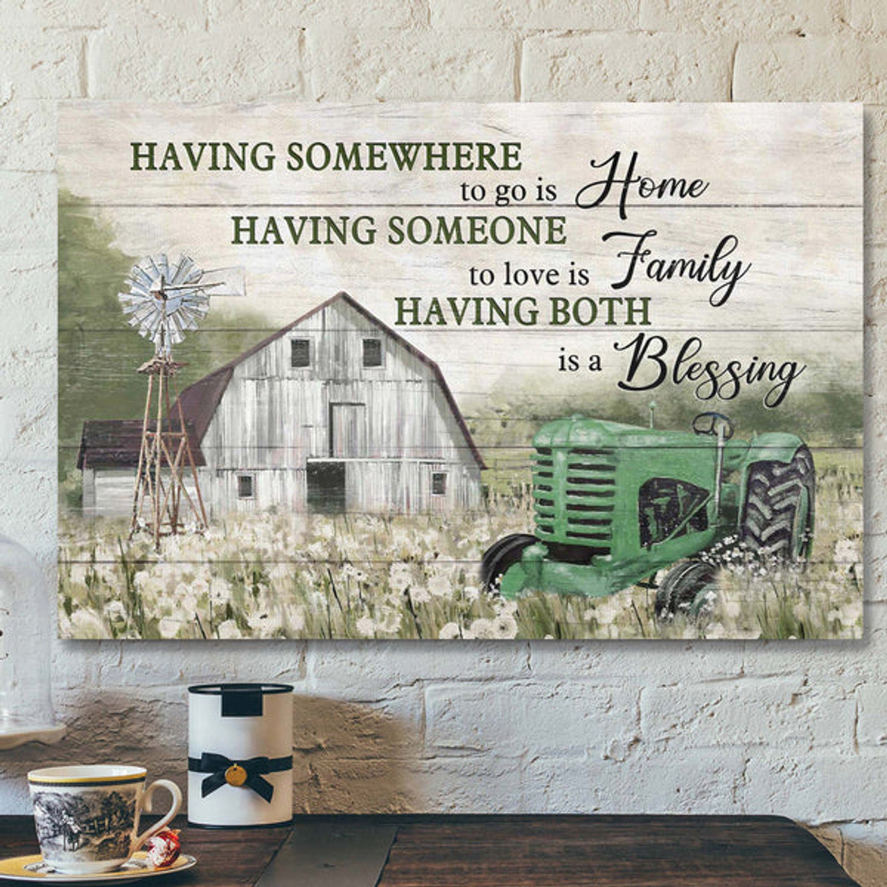 Green Tractor - Having Somewhere To Go Is Home Canvas Wall Art - Bible Verse Canvas - Scripture Canvas Wall Art