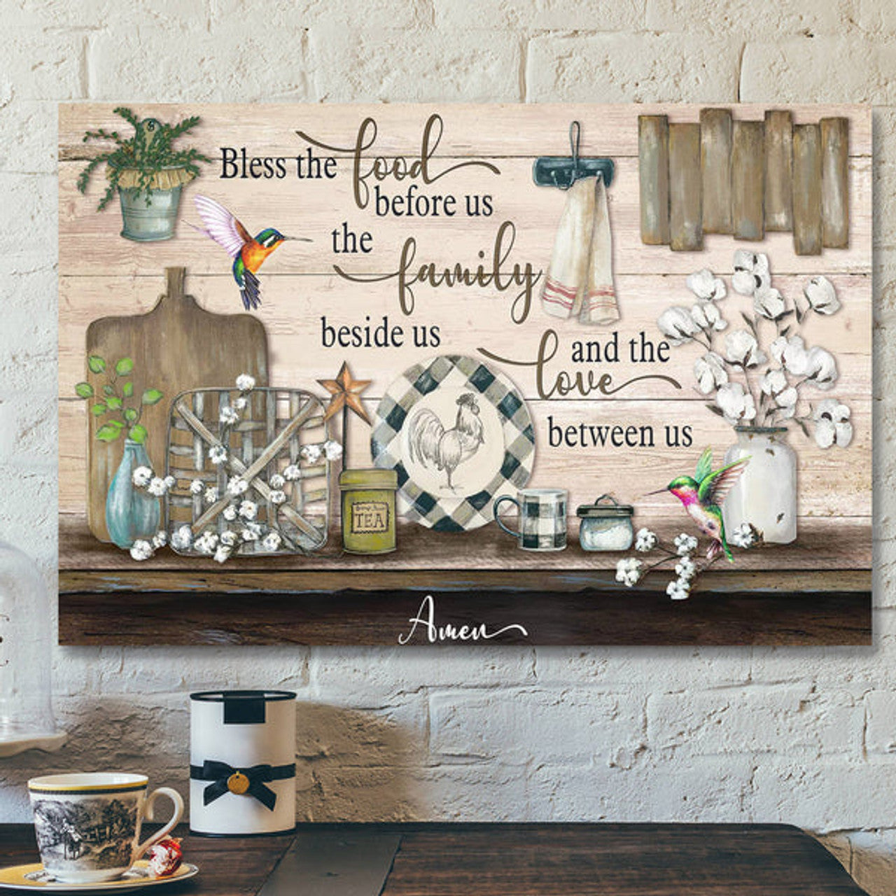 Bless The Food Before Us The Family Beside Us - The Love Between Us - Bible Verse Canvas - Scripture Canvas Wall Art