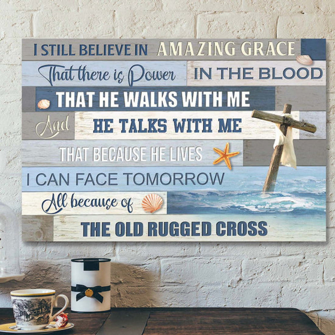 The Cross On The Ocean - I Still Believe In Amazing Grace Canvas Wall Art - Bible Verse Canvas - Scripture Canvas Wall Art