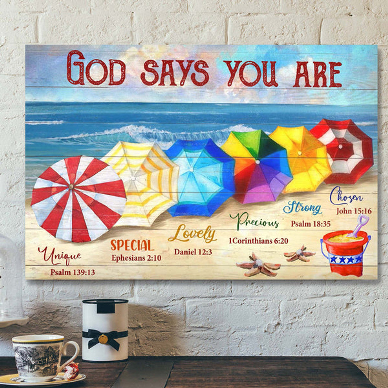 Colorful Umbrella - God Says You Are Canvas Wall Art - Bible Verse Canvas - Scripture Canvas Wall Art