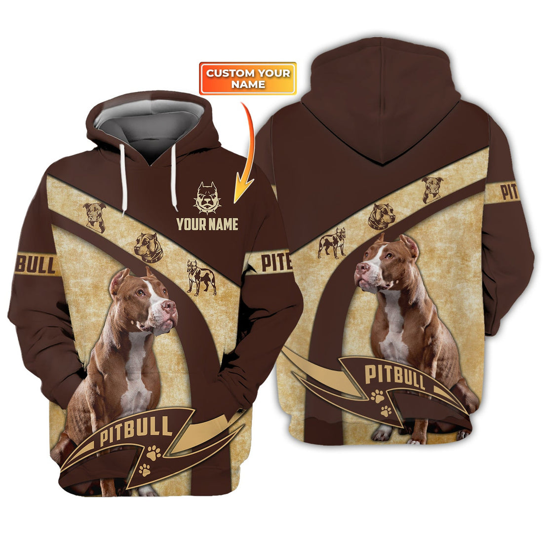 FUNSTUFFPRINT Love Pitbull- Personalized Name 3D Hoodie and Zip Hoodie