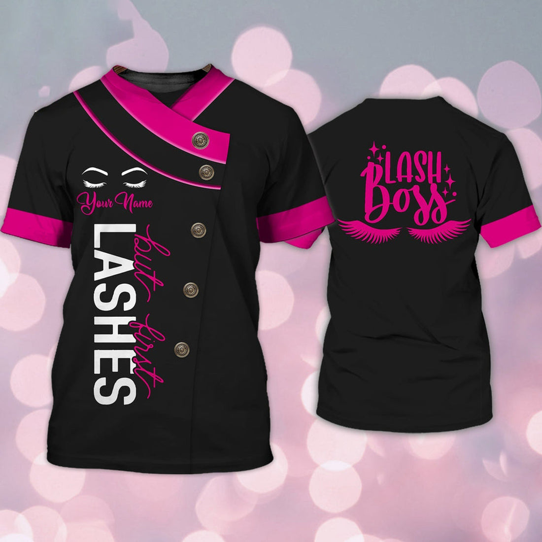 FUNSTUFFPRINT Personalized 3D T-Shirt Lash Boss But First Lashes Eyelash Technician Shirts 3D T-shirt