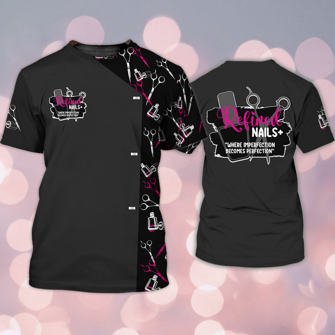 FUNSTUFFPRINT Relined Nails 3D Shirt Men Women Nail Tech Shirt Gift Nail Technician Uniform 3D T-shirt