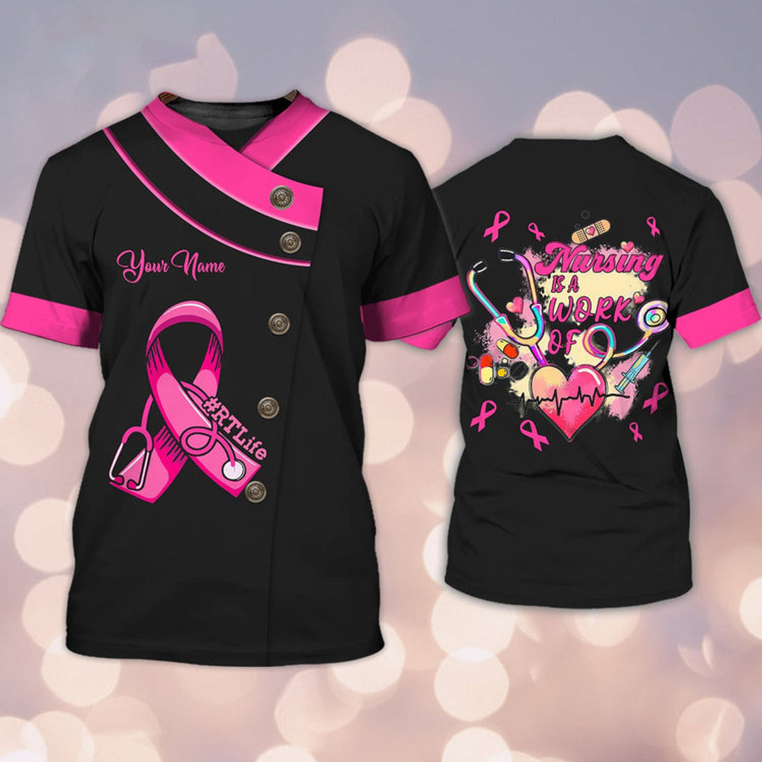 FUNSTUFFPRINT Custom With Name Rtlife Breast Cancer Awareness 3D All Over PrinT-Shirt (Non Workwear) 3D T-shirt