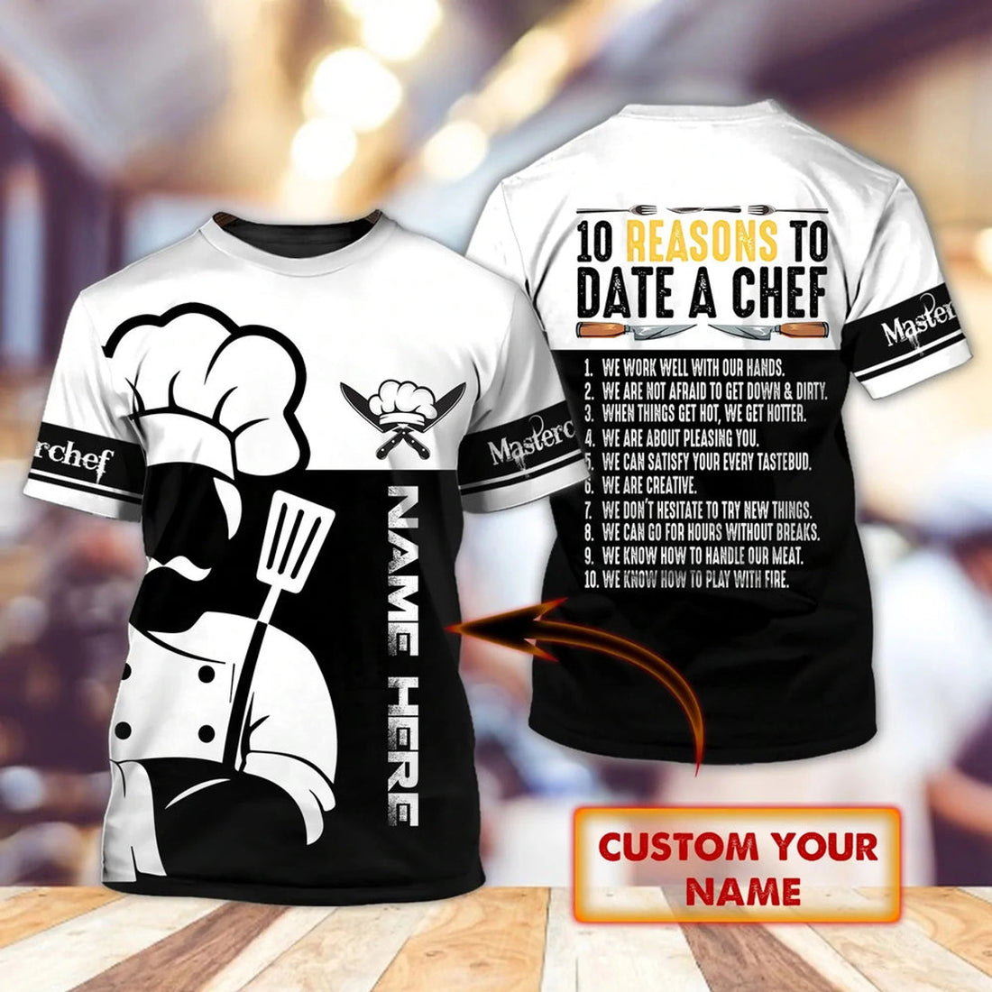 Custom Personalized American Chef 3D T-Shirt For Master Chef, Cheves Sublimation Shirt For Cooking Lover, Birthday Present To Chef