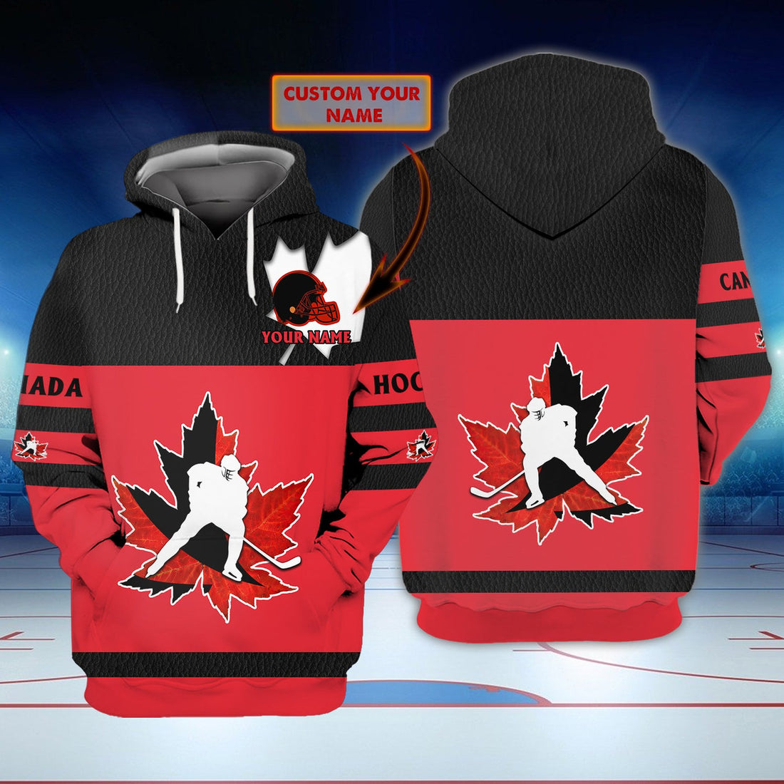 FUNSTUFFPRINT Hockey Canada - Personalized Name 3D Hoodie and Zip Hoodie