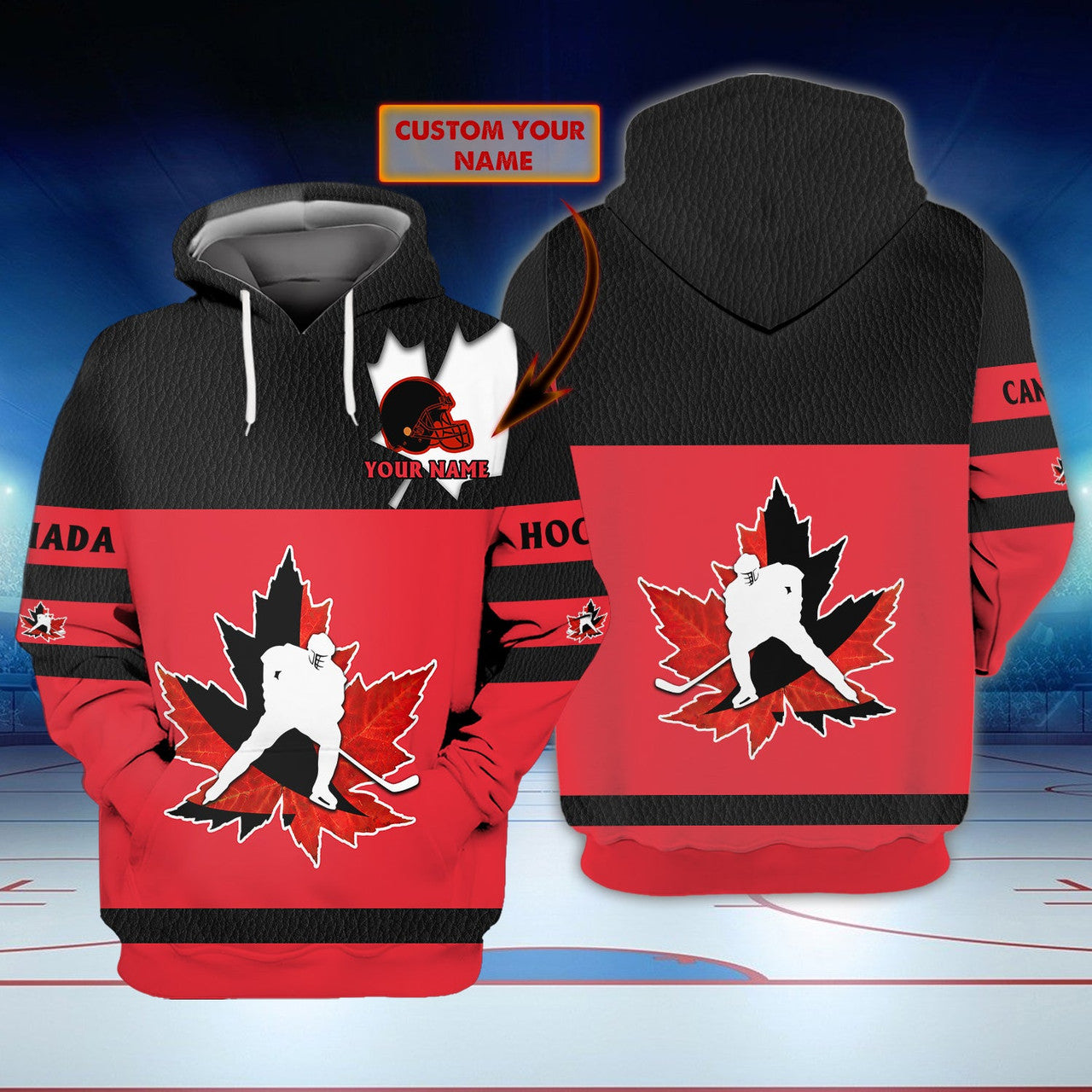 FUNSTUFFPRINT Hockey Canada - Personalized Name 3D Hoodie and Zip Hoodie