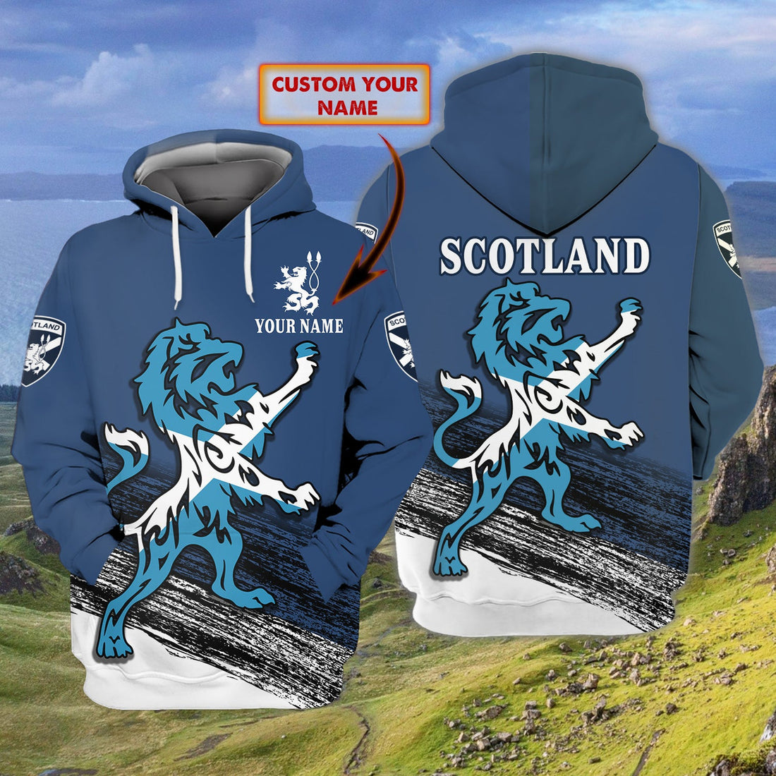 FUNSTUFFPRINT SCOTLAND 01- Personalized Name 3D Hoodie and Zip Hoodie