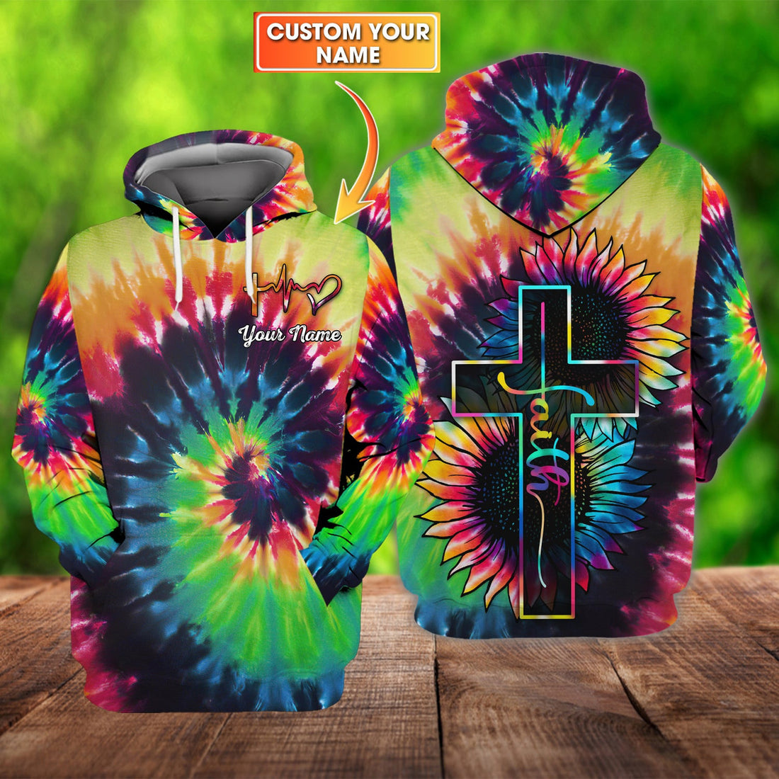FUNSTUFFPRINT Colorful Faith - Personalized Name 3D Hoodie and Zip Hoodie