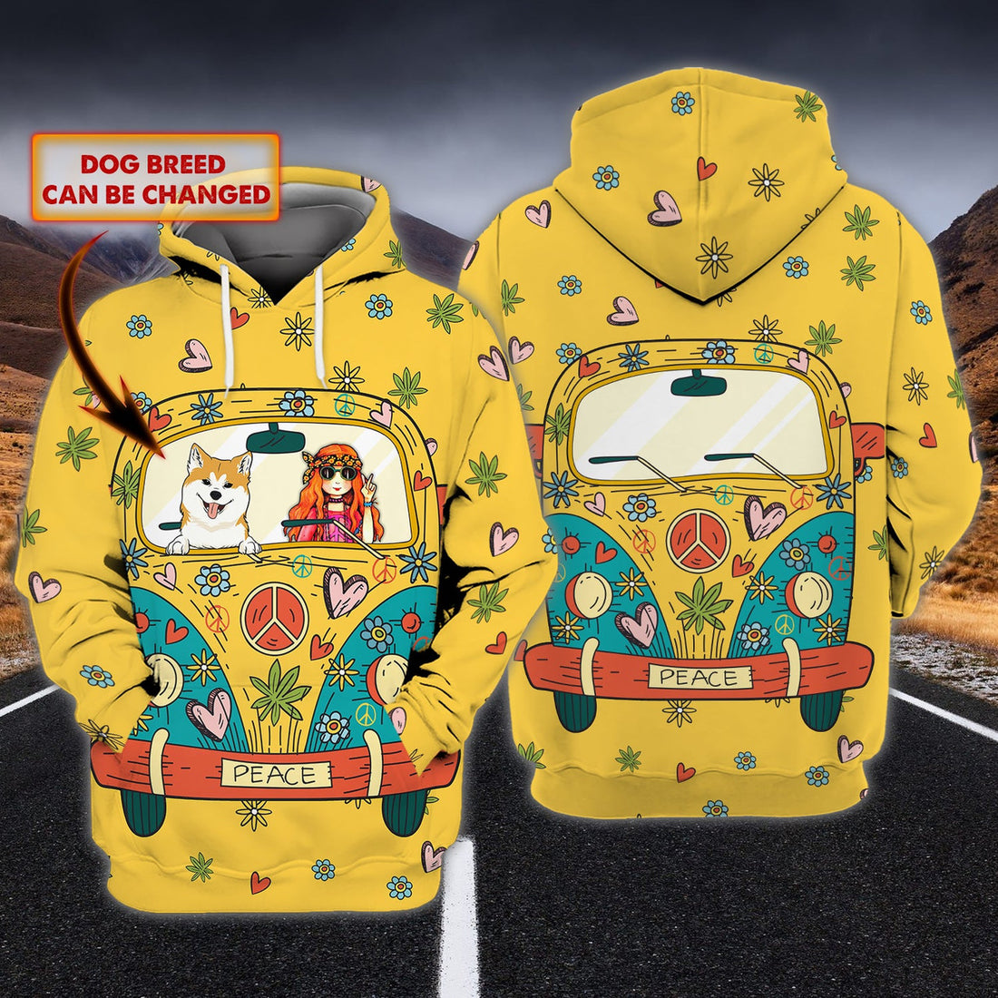 FUNSTUFFPRINT Hippie girl and her dog-Custom Hoodie shirt-Personalized Gifts For Dog Lovers 3D Hoodie and Zip Hoodie