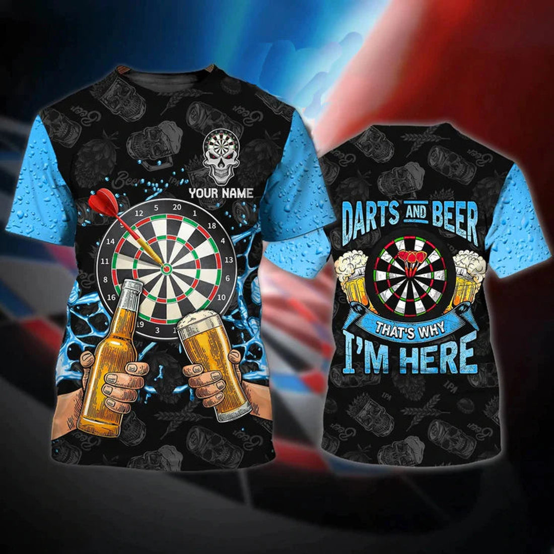 FUNSTUFFPRINT Customized With Name Dart And Beer 3D Full Printed T-Shirt, Dart And Beer That Is Why I Am Here, Dar3D T-shirt
