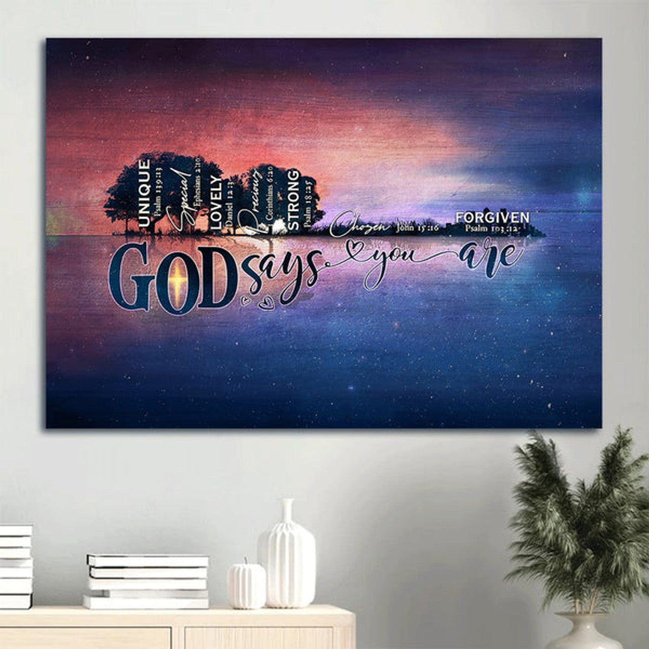 Modern City Star Night Bible Verses God Says You Are Canvas Wall Art - Christian Wall Decor