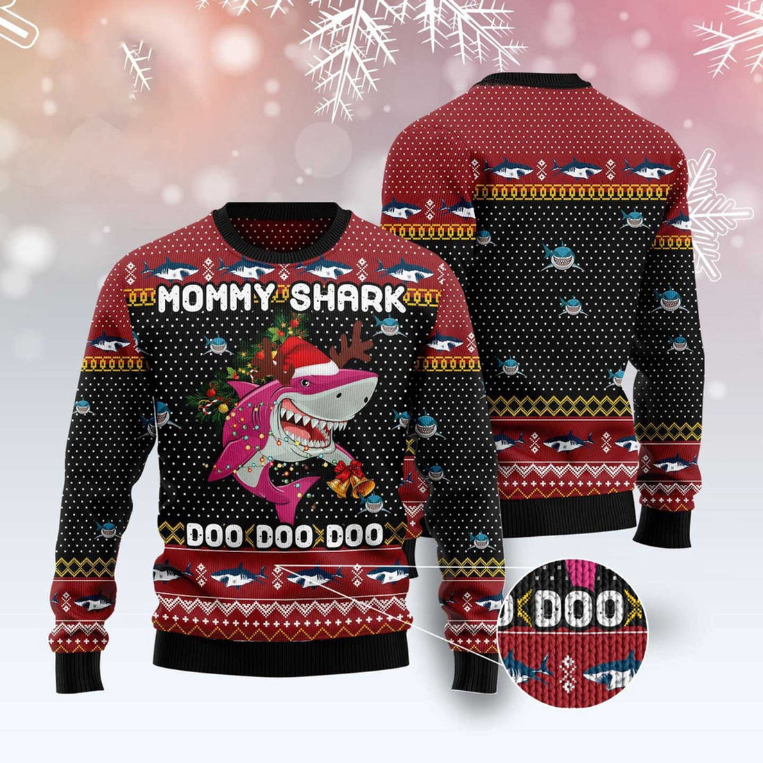 FUNSTUFFPRINT Mommy Shark Christmas Ugly Christmas Sweater, Christmas Sweater, Ugly Sweater, Funny Xmas Sweaters Ugly Sweater